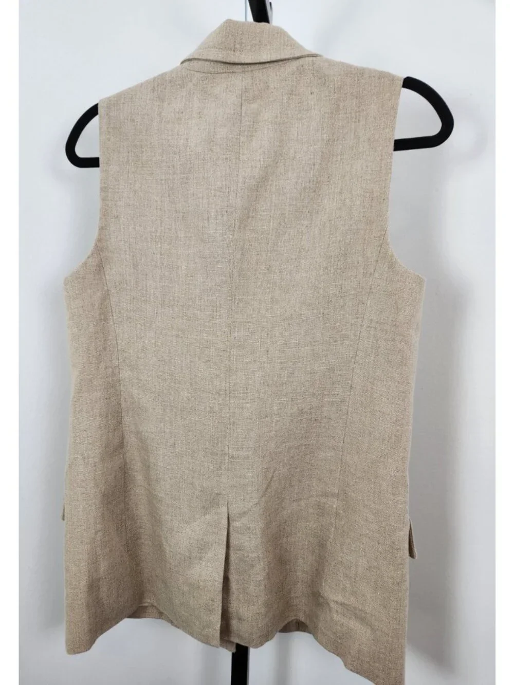 Michael Kors Two Piece Women's Lined Tuxedo Style Vest Linen Pant Set-Tan-SZ 4/S